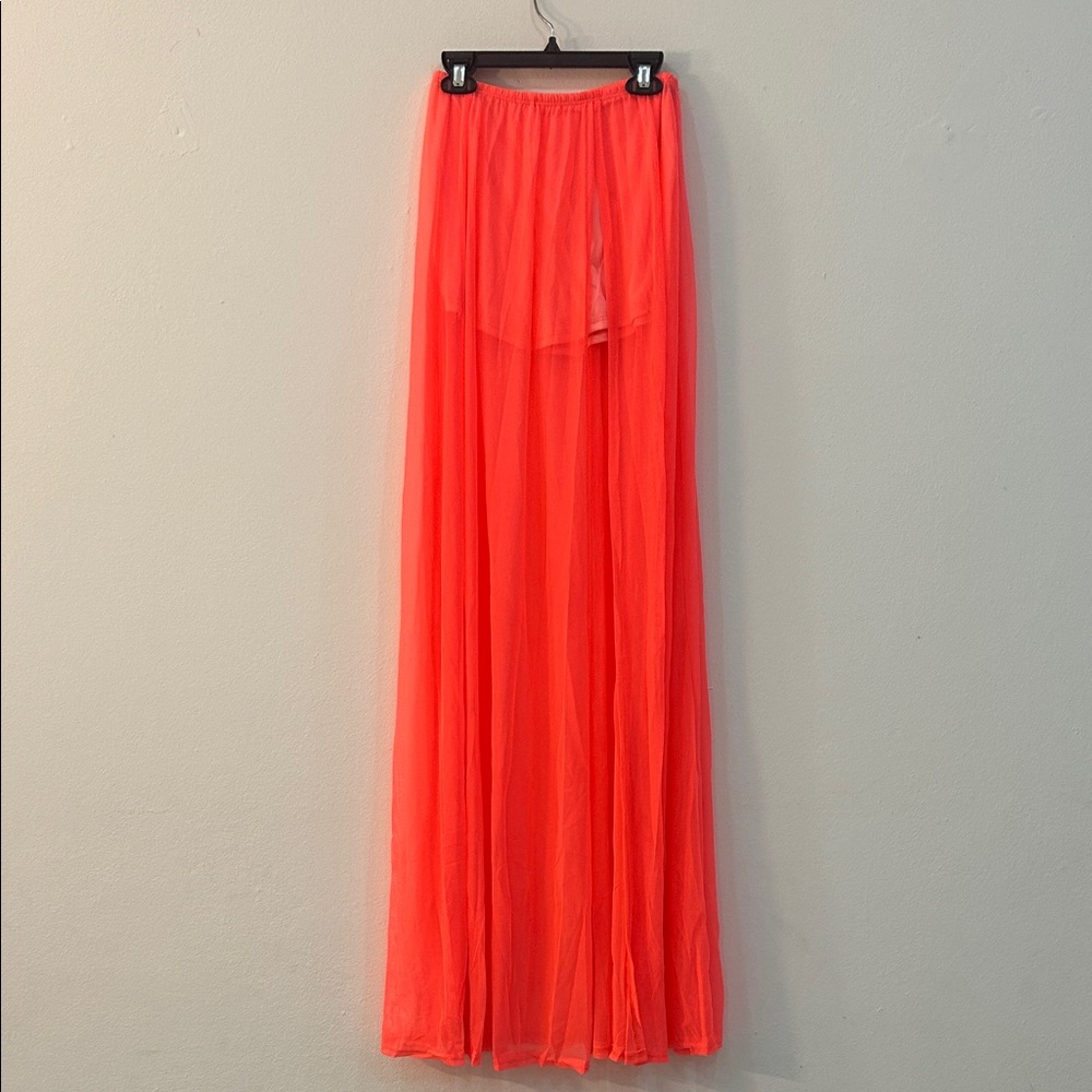 Elegant Coral Chiffon Maxi Skirt